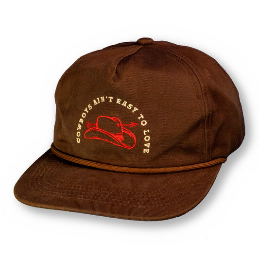 "COWBOY'S AIN'T EASY TO LOVE" BROWN ROPE SNAPBACK